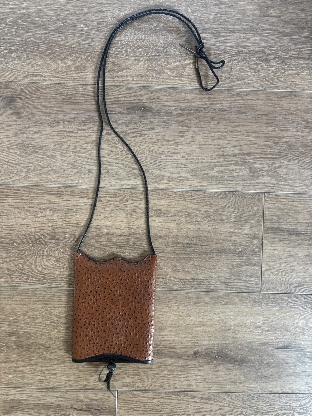 Brown Ostrich-Texture Crossbody Phone Pouch